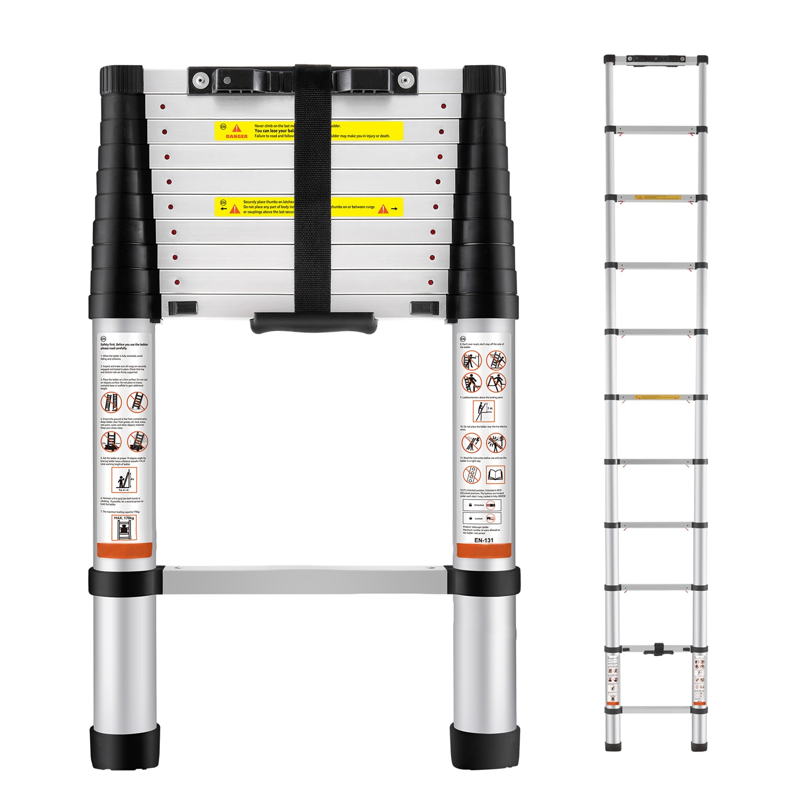 Telescoping Ladder Aluminum Extension Step 10.5 Ft Multi-purpose Portable_voghion.com
